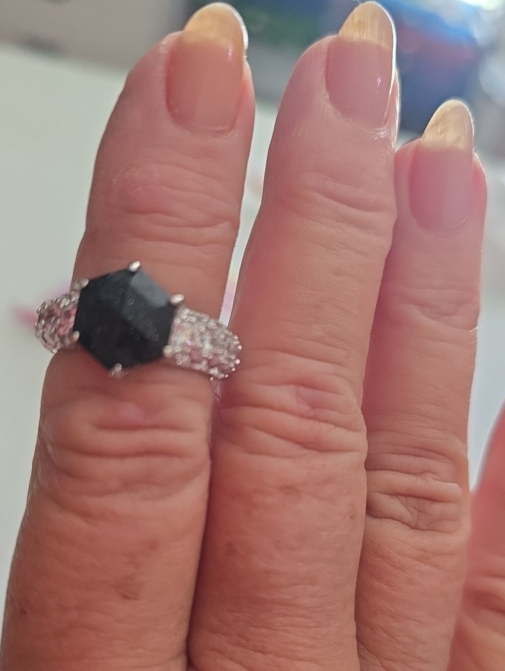 bp Black Stone Ring with Sparkling Pavé Shoulders